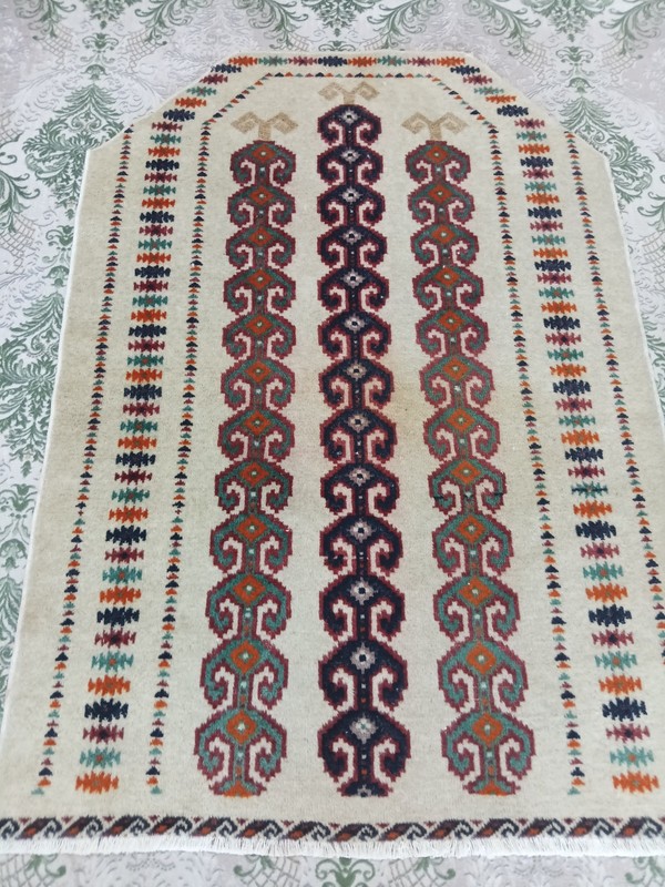 Green Beige Oriental Rug Antique Prayer Rug Bohemian Decor Rug Wool Oushak Rug gallery