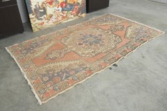 Turkish Area Rug 4×8 Hand-Knotted Neutral Vintage Wool Rug Oushak Carpet,806