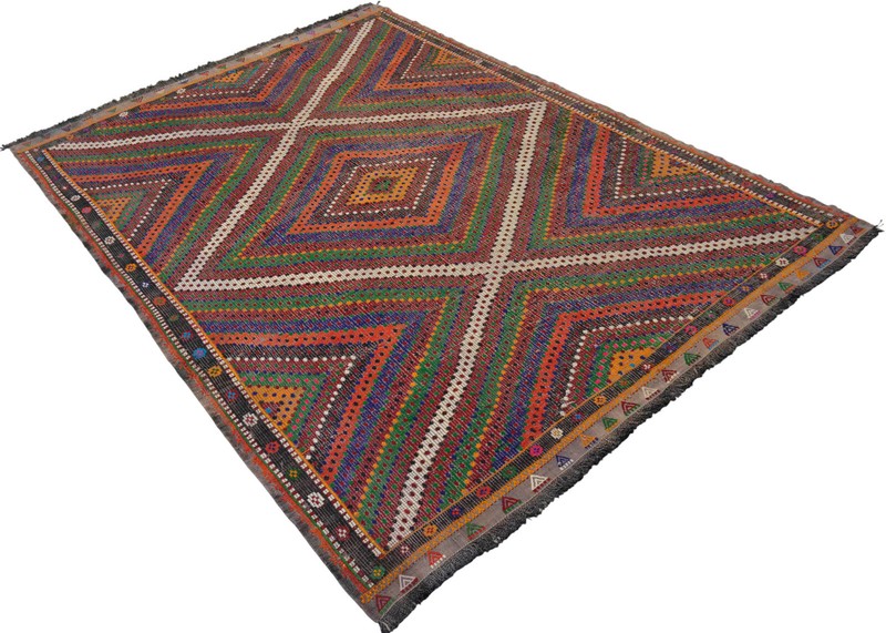 Vintage Turkish Cicim Kilim Rug 6'9"x9'6" – Handwoven Wool on Cotton Flatweave gallery