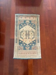 Distressed Oushak 2×3 Small Rug Pink Blue Cream Beige Hand Knotted Wool Home Mat