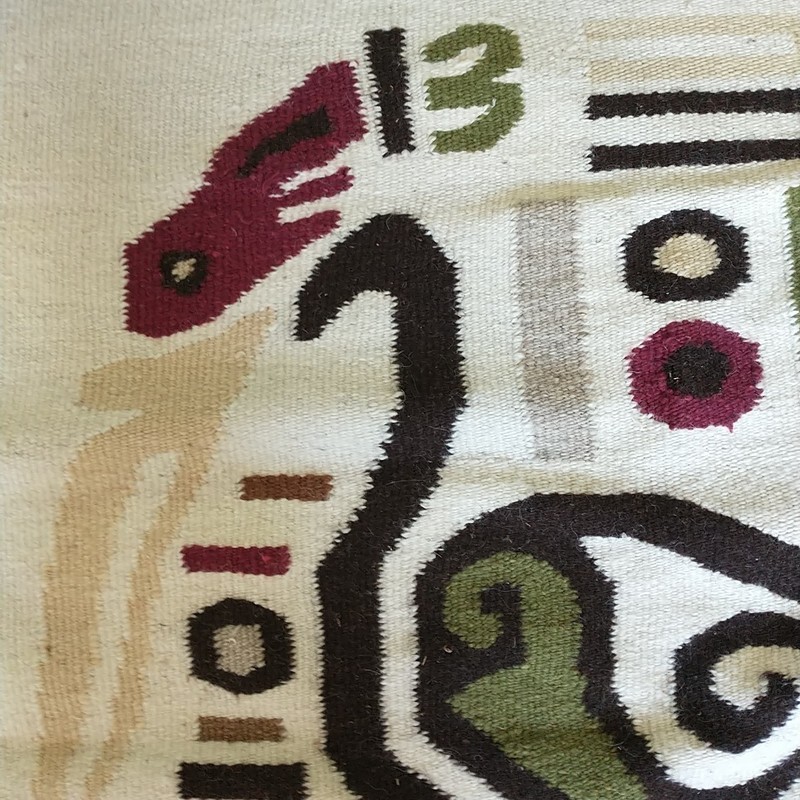 Vtg Southwest Weaving Tapestry Kilim Rug Wool Bird Peyote Handmade Brown White gallery