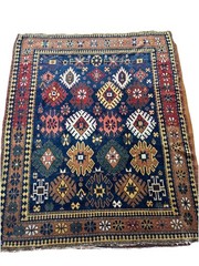 Very Unique ANTIQUE CAUCASIAN Rug 5 X 6 RARE Medallion KAZAK RUG Circa 1870-80