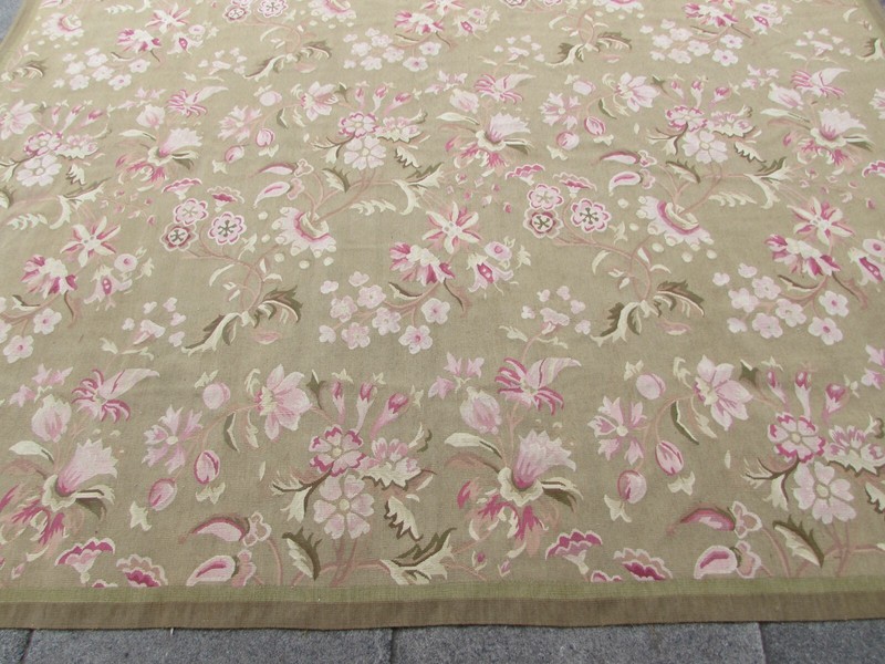 Vintage Hand Made French Design Wool Green Large Original Aubusson 366X264cm gallery