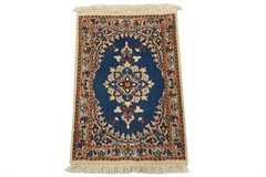 Nain Rug 1’4” x 1’11” Blue Wool Vintage Traditional Hand-Knotted Carpet