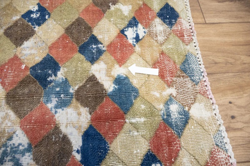 Semi-Antique Distressed Geometric Oriental Rug Handmade Wool Small Carpet 2x3 Ft gallery