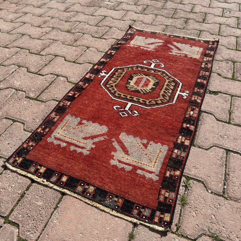 2x4 ft Rust Red Vintage Turkish Oushak Wool Rug With Black Border - Tariff Free gallery