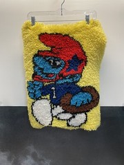 Vintage 80s Smurfs Hand Made Rug 22” X 17”