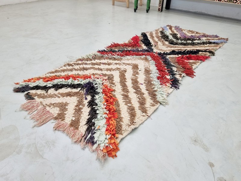 Moroccan Handmade Vintage Berber Rug 2'6x6'2Striped Red & Black Wool &Cotton Rug gallery