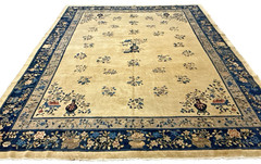ANTIQUE CHINESE PEKING ORIENTAL RUG 9′ X 12′ BEIGE BACKGROUND