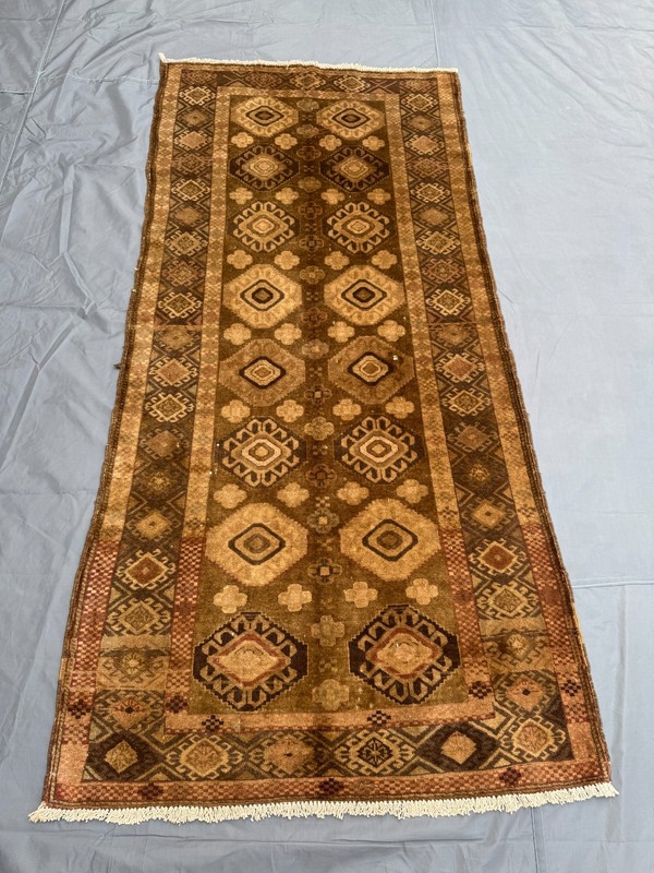 Vintage Turkmen Afghan Rug 3'4x7'5 Hand Knotted Faded Terracotta Tribal Carpet gallery