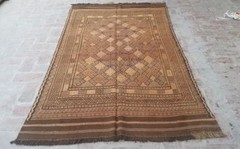 Antique Faded Afghan Geometric Area Rug 4×8 Handwoven Medallion Terracotta Kilim