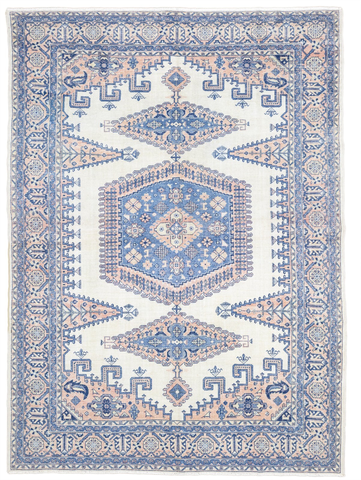 Coastal Boho Rug 8.1x10.10 ft – Blue Peach – Soft Mediterranean Statement Carpet gallery
