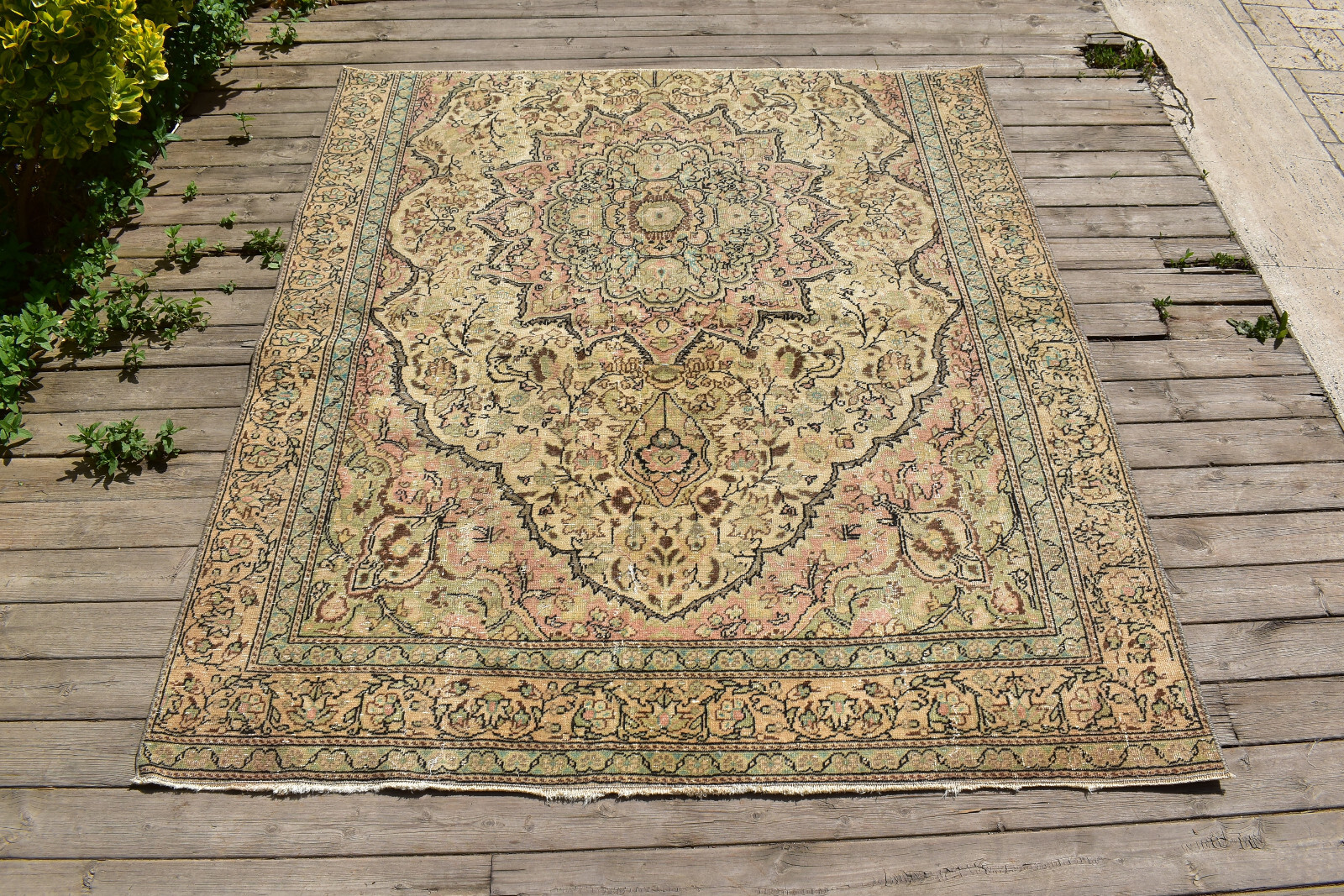 Turkish Rug 64''x55'' Bunyan Carpet Vintage 165x140cm Floral Decor Rug 5x4 gallery