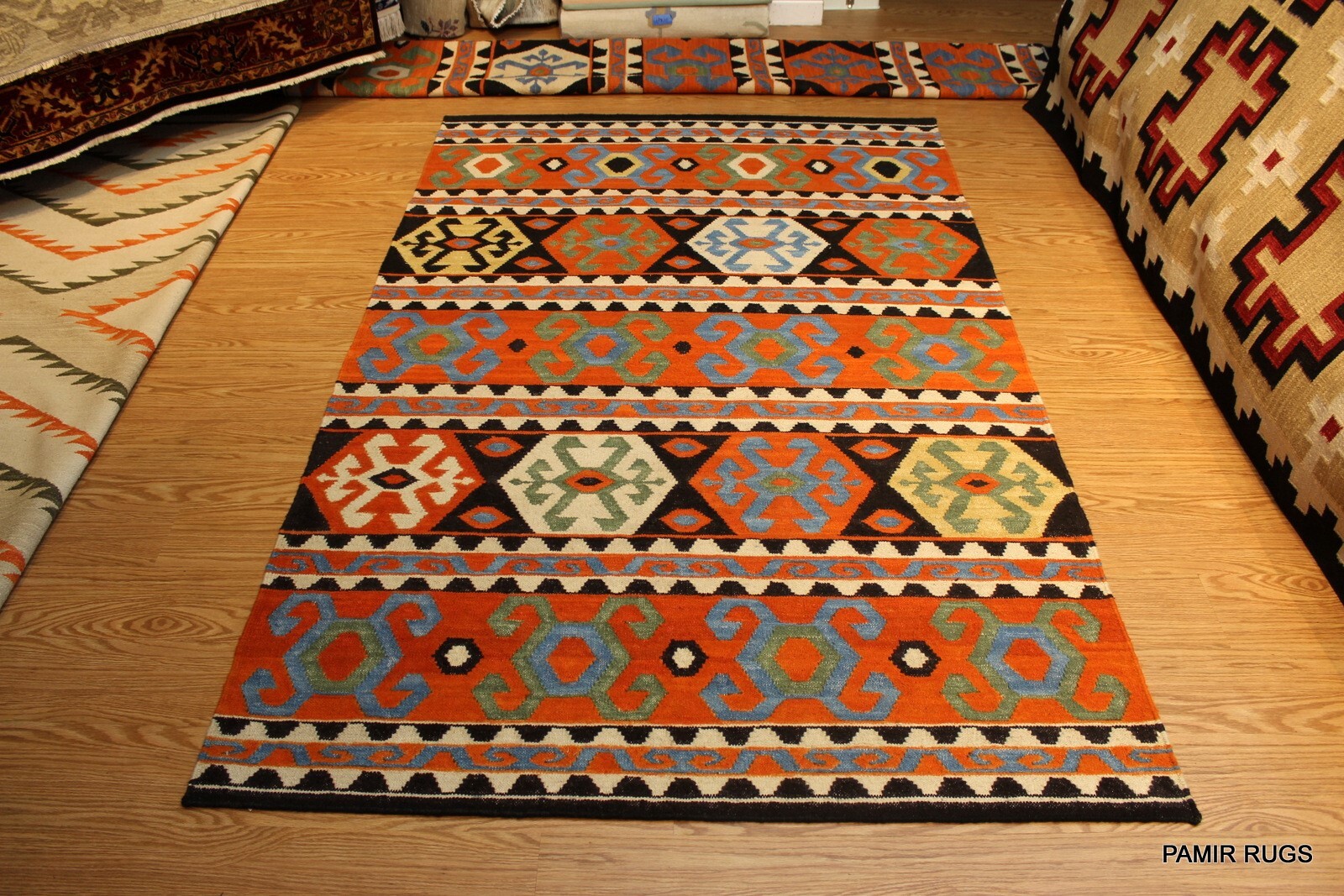 _HAND_WOVEN_KILIM_Southwestern style 5x8 ft. SHIRVAN CAUCASIAN KAZAK DESIGN gallery