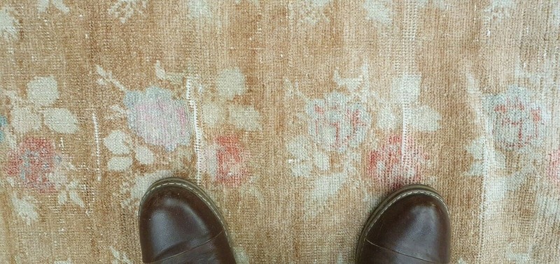 Dated 1911 Antique Natural Dye Distressed Wool Pile Oushak Area Rug 3'4''x8" gallery