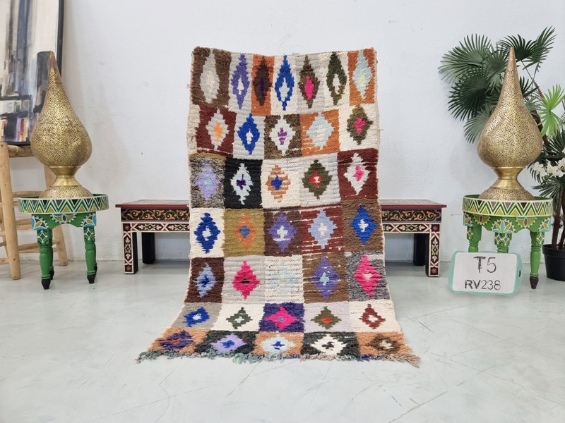 Moroccan Handmade Vintage Rug 2'8x5'1 Berber Geometric Multicolor Cotton Rug gallery