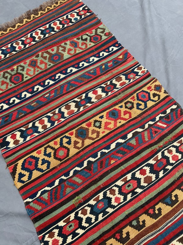 Multicolor Tribal Distressed Low Pile Kilim Rug 3x5 ft Anatolian Flatweave rug gallery