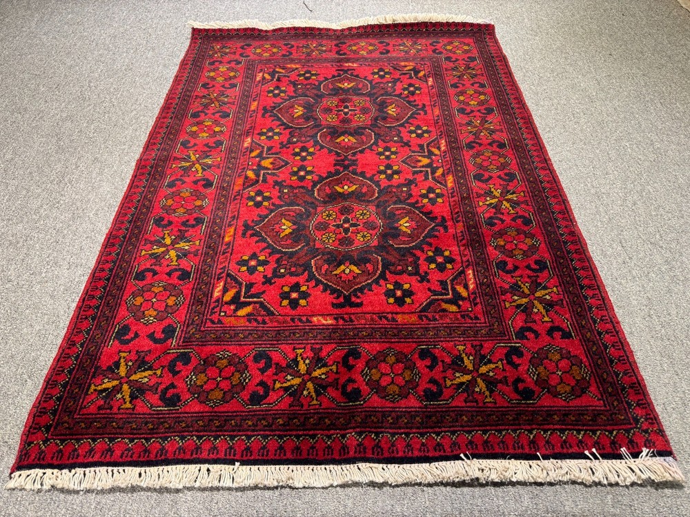 Red Vintage Turkmen Bukhara Rug 3x5 Hand Knotted Persian Style Afghan Tribal Rug