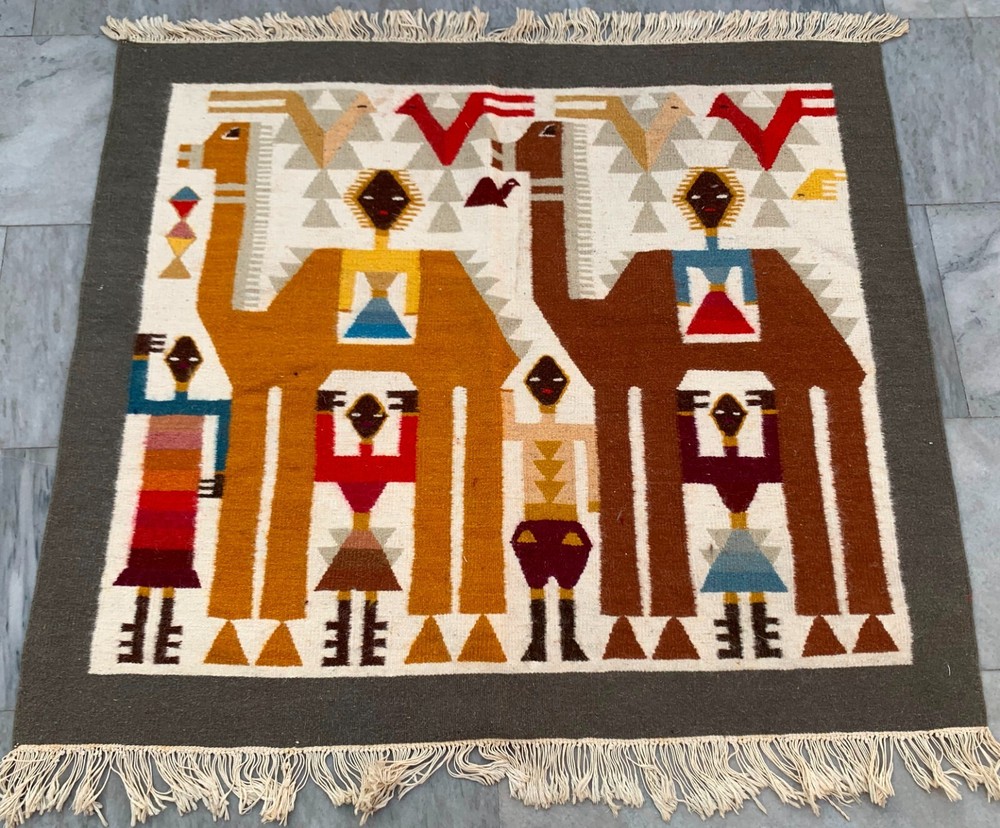Vintage Turkish Handmade Flatweave Pictorial Kilim Area Rug 3x3 ft Free Ship