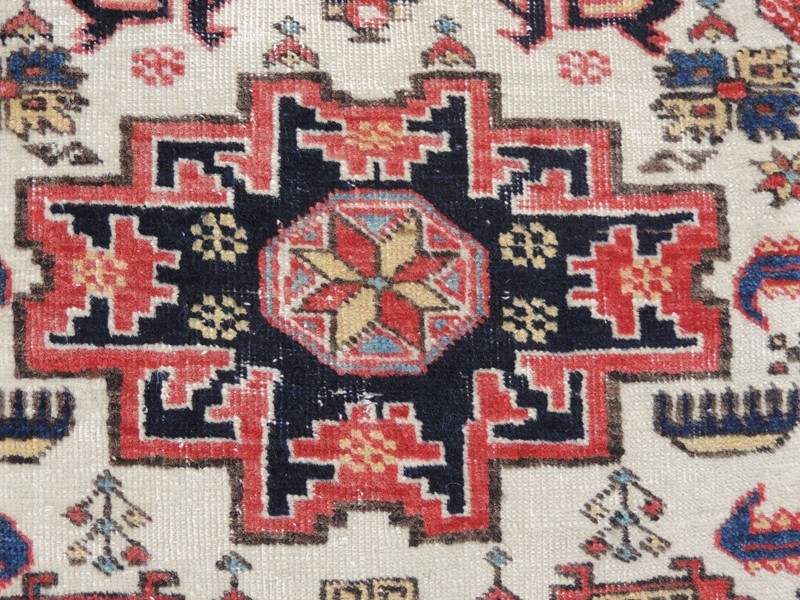 3x6ft. Vintage Caucasian Leski Star Ivory Wool Rug gallery