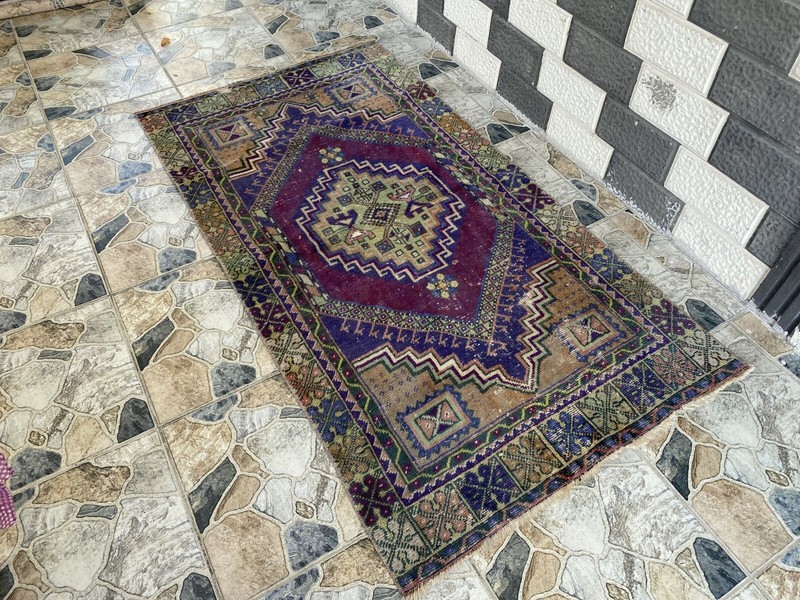 Geometric Oushak Vintage Turkish Rug Handmade Farmhouse Oriental Rug 3x6 ft gallery