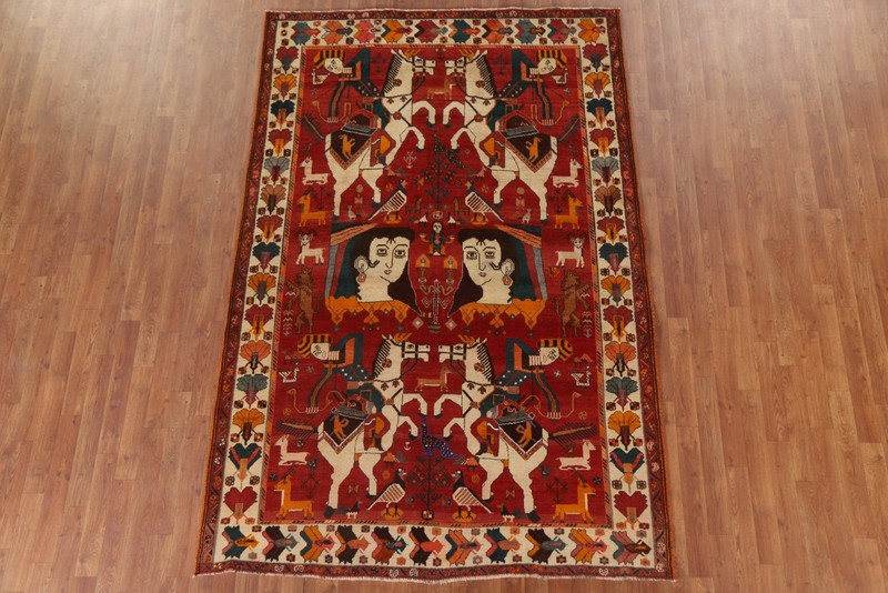 Vintage Tribal Pictorial Kasshkoli Area Rug 6x8 Wool Hand-made Traditional Ru gallery