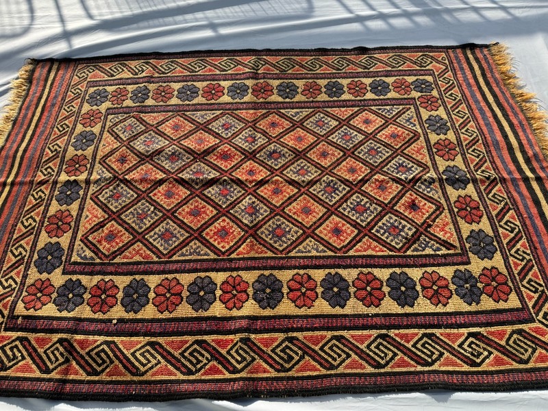 4x6 Handwoven Antique Afghan Kilim Rug Geometric Turkmen Terracotta Area Carpet gallery
