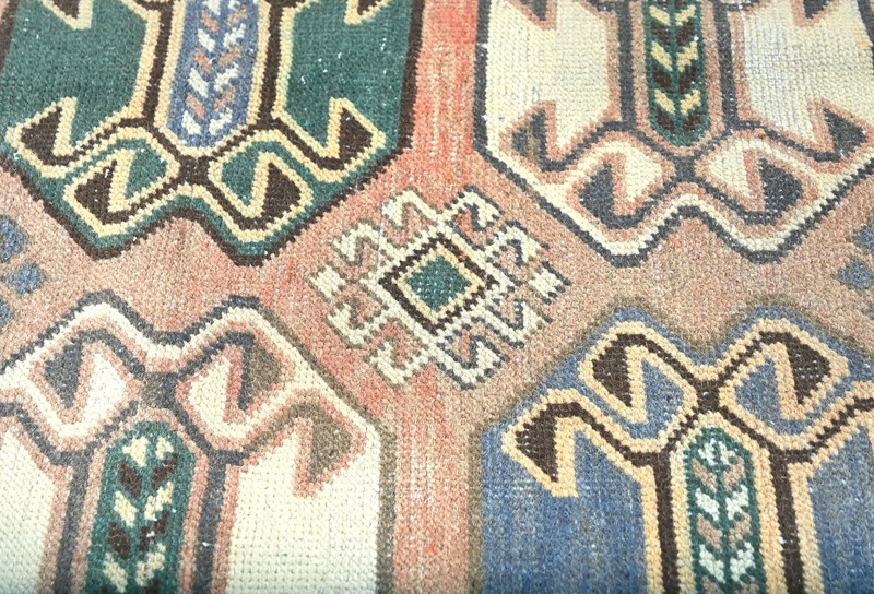 Semi-Antique Distressed Oriental Rug 4'7X9'5 ft Muted Geometric Design Carpet gallery