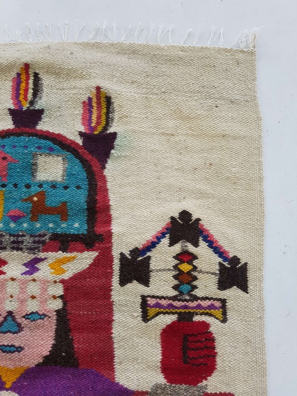 Vintage Handmade Cotacachi Peru Pictorial Multicolor Kilim Rug Carpet 132x66cm gallery