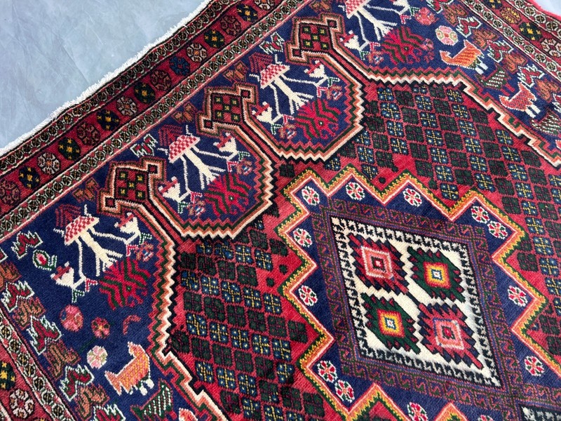 4x5'9 Vintage Turkish Caucasian Tribal Geometric Medallion Red Wool Area Rug gallery