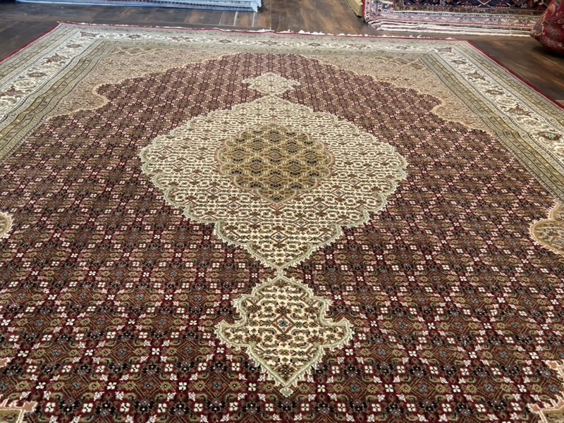 Fine Burgundy Genuine Hand Knotted Mahi Tabrizz Area Rug Carpet 9’x12’3”,#116 gallery