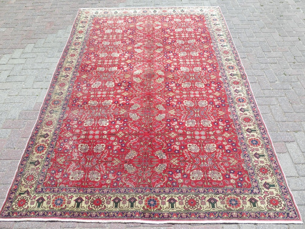 Vintage Turkish Handmade Carpet, Large Floor Rug, Floral Red Wool Rug 78"x115"