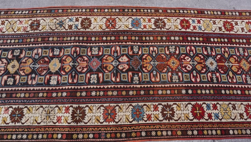 Phenomenal 1880sAntique Caucasian Gendje Hand-Knotted Wool Runner Rug 3'8" x 9' gallery