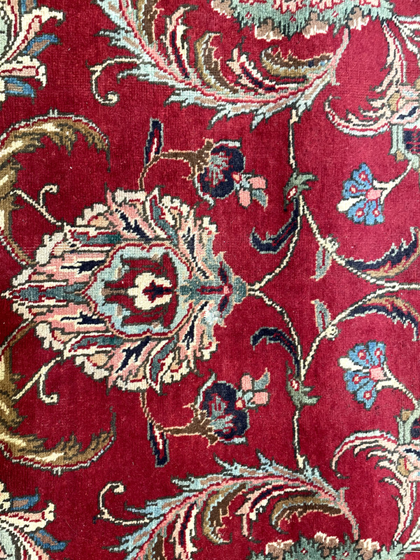 Antique Oriental Hand-Knotted Wool Area Rug Red/Ivory/Blue/Salmon 9'3" x 10'11" gallery