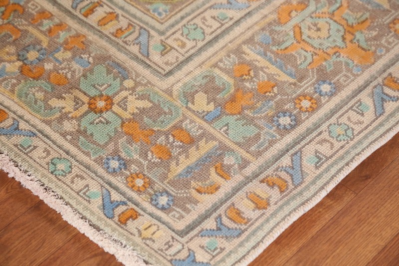 Light Brown Over-dyed Geometric Wool Hand-made Vintage Living Room Rug 8x11 gallery