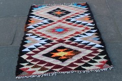 Vintage Traditional Hand Made Oriental Cotton Beige Black Small Kilim 135x85cm