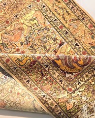 Large Antique Fine Double Knot Turkish Hereke Silk Souf Rug Metal Treads