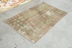 2×3 rug, door mat handmade vintage small turkish rug, muted oushak mini rug,764