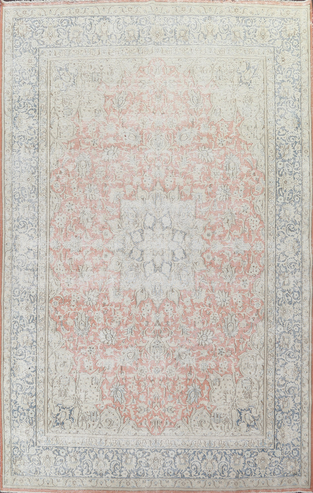 Muted Distressed Area Rug 10x12 Ft handmade Coral Wool Carpet Medallion Rug gallery