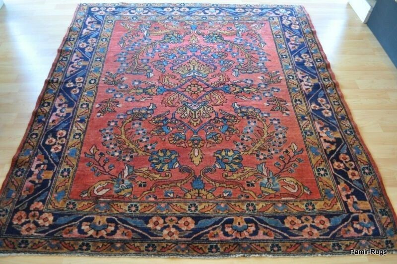 ANTIQUE 5' 5" x 6' Lilihan SaroOk design CIRCA 1920'S SALMON COLOR SAROUK DESIGN gallery