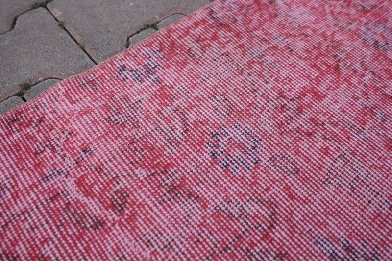 Pink Overdyed Rug Anatolian Hand Knotted Oriental Oushak Vintage Carpet 4x7 ft gallery