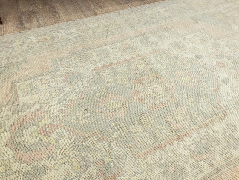 Muted vintage Turkish traditional rug 3.10x7.11 ft Large wide Oushak used runner gallery