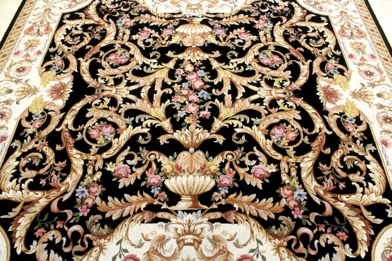 8X8 MAGNIFICENT ANTIQUE HANDMADE VEGETABLE DYE AUBUSSON NEEDLEPOINT WOOL RUG gallery