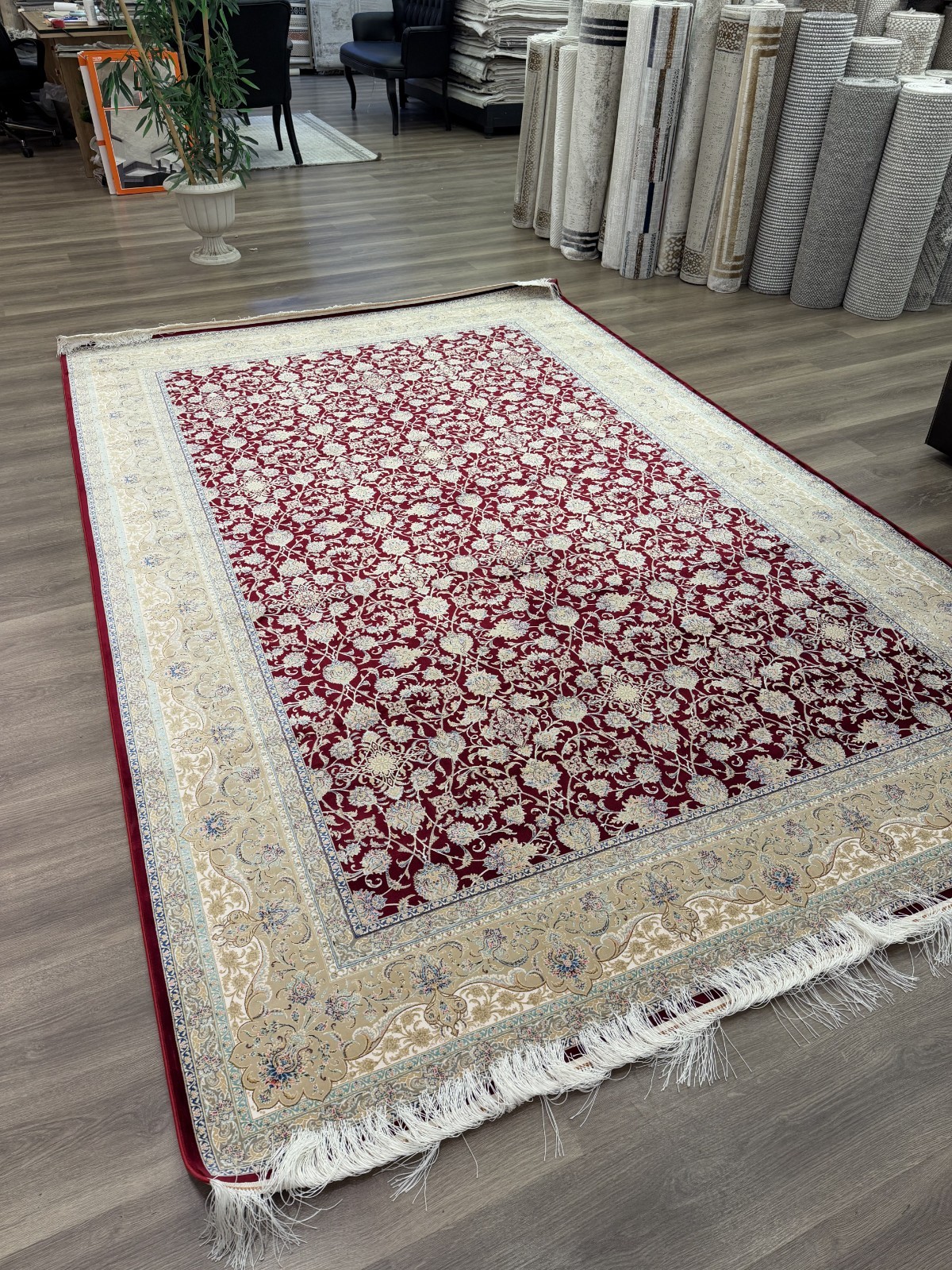 Brand New Turkish Silk Rug 7x10 ft Elegant Red Floral Hand Fringe Lux 7x10ft gallery