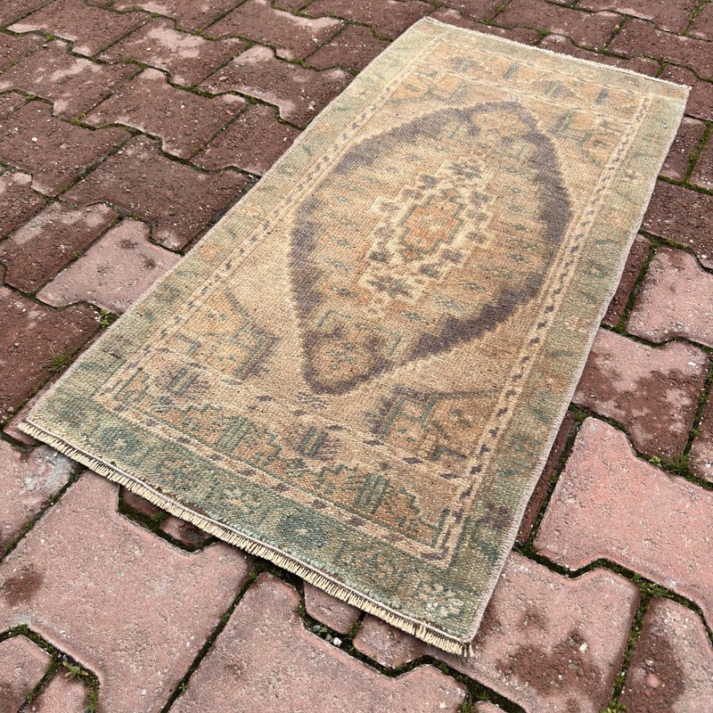 Faded Sage Taupe Turkish Wool Rug 1x3 ft Oriental Accent Rug Decor - Tariff Free gallery