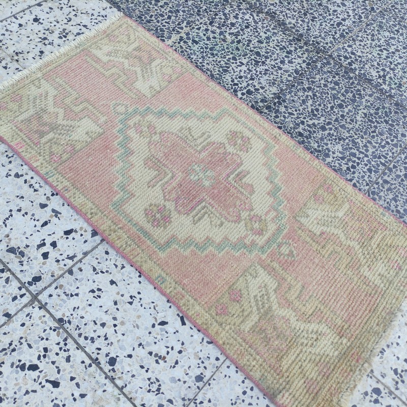 Pastel 2x3 Turkish Vintage Small Rug Handmade 46 x 93 cm Bath Mat 1.51 x 3.05 ft gallery