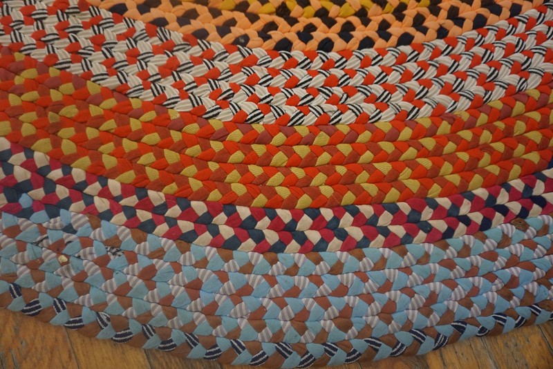 6X6 Vintage American Braided Multicolor Wool & Cotton Area Rug 1935 gallery