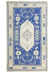 Vintage Turkish Oushak Blue Area Rug 4.5×7.8 ft Hand-Knotted Farmhouse Carpet