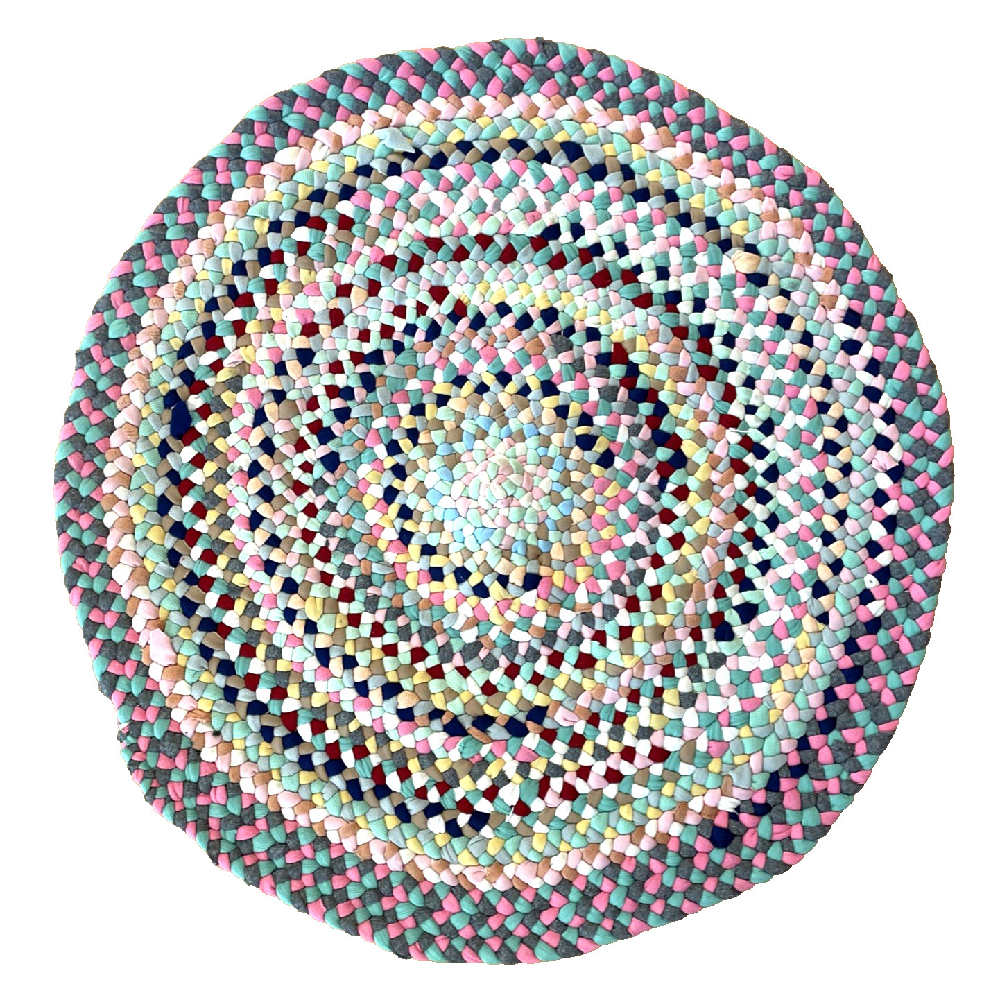 Mid Century Braided Rug 26" Round Polyester Colorful Handmade VTG gallery