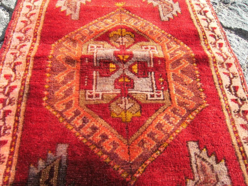 Vintage Anatolian Rug 18'' x 33'' Turkish OUSHAK Carpet Yastik Rug Wool Pile Rug gallery